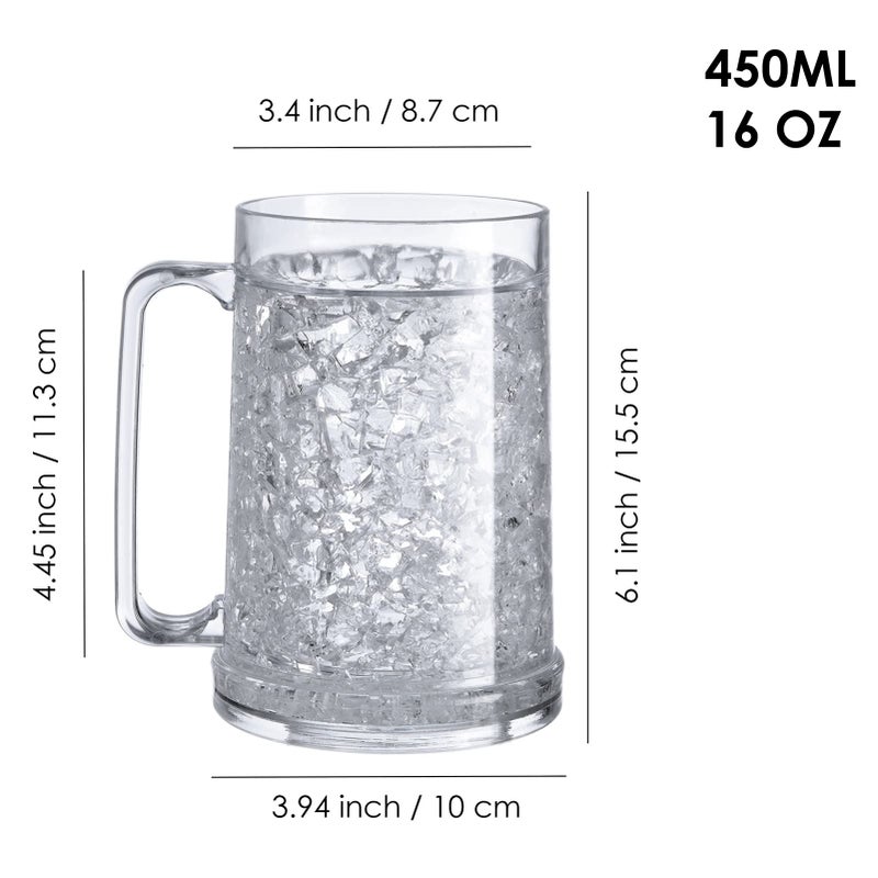 EASICOZI Double Wall Gel Frosty Freezer Ice Mugs Clear 16oz Set of 2 (Black and White) - Image 2